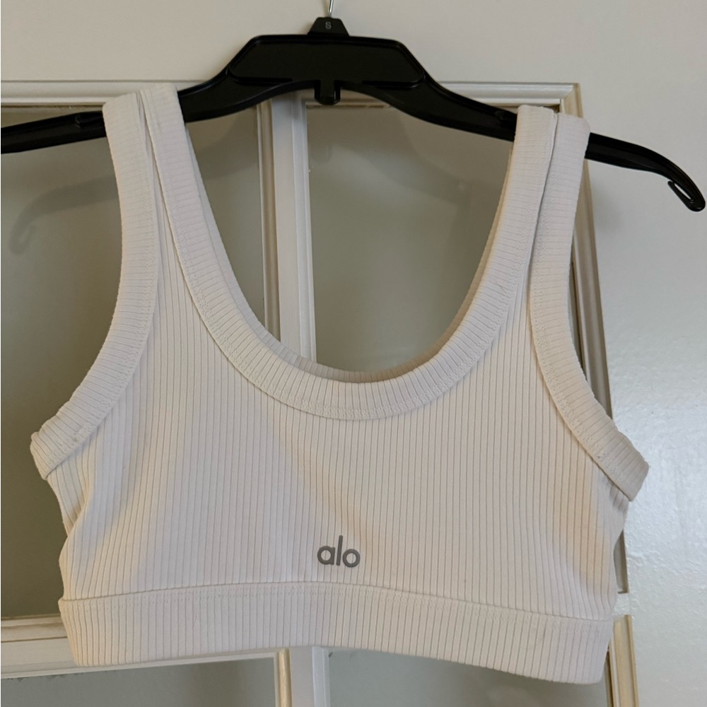 Alo White Ribbed Sports Bra